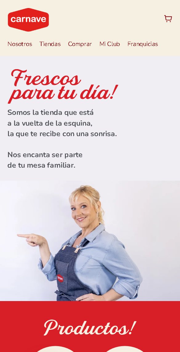 La web de Carnave en el celular: la portada de la cadena, con su tienda online y su club de puntos