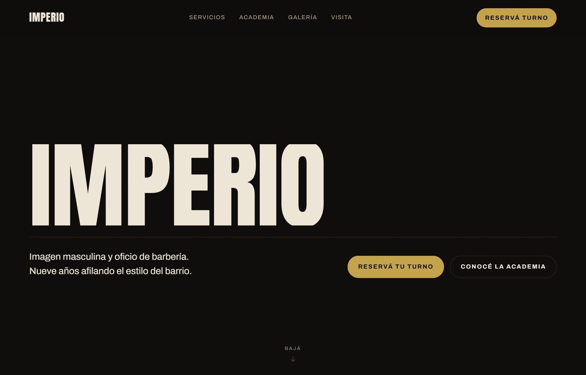 Demo de Imperio Barbershop — heritage noir y latón