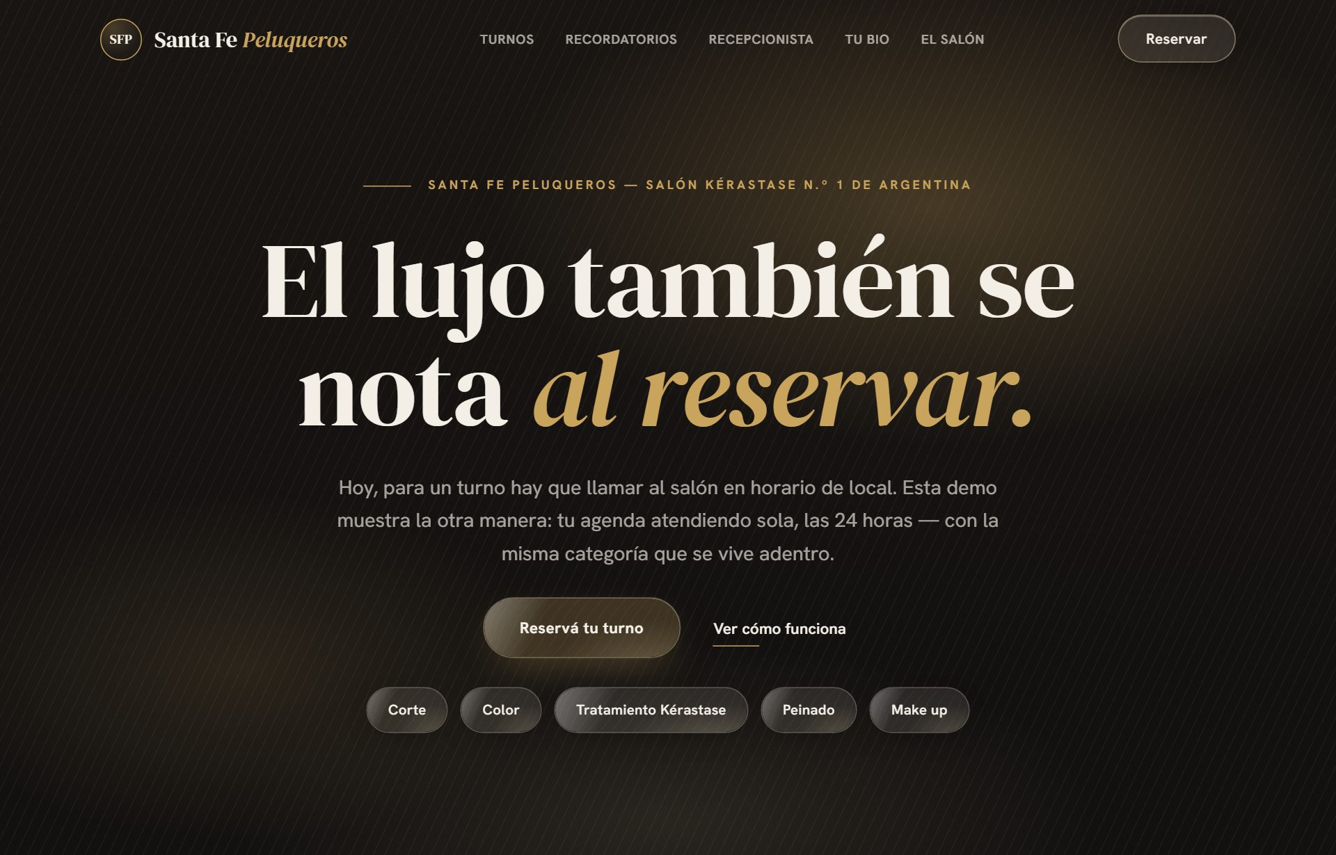 Demo de Santa Fe Peluqueros — lujo en negro y oro